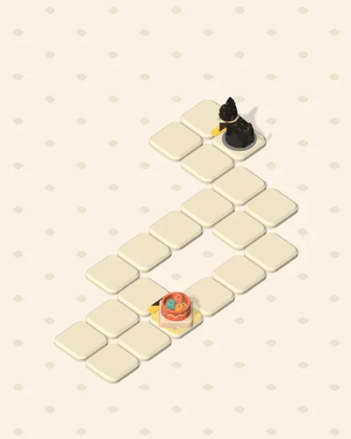 Black Cat garden 2, The One Door before it is solved — the stones, the cats on their mats and the things they are heading for