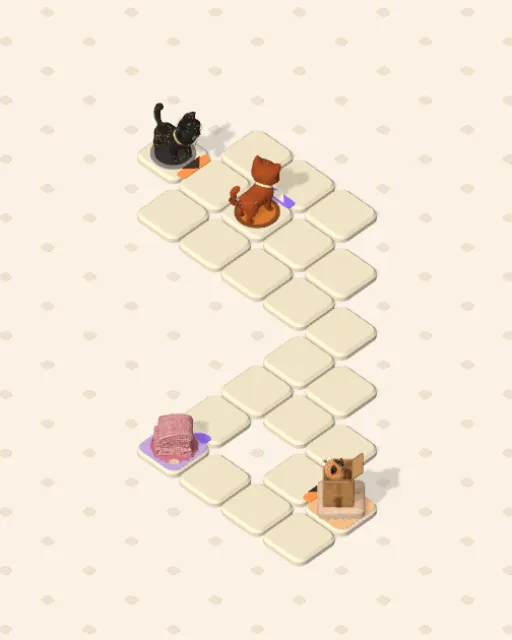 Black Cat garden 5, A Second Cat before it is solved — the stones, the cats on their mats and the things they are heading for