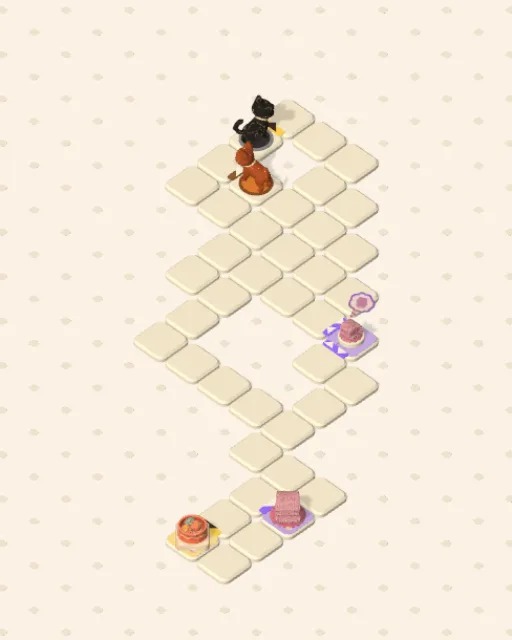 Black Cat garden 10, Turned in the Gap before it is solved — the stones, the cats on their mats and the things they are heading for