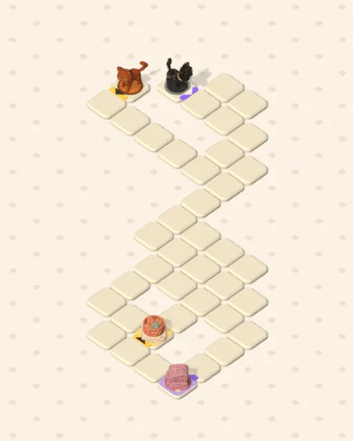 Black Cat garden 20, Both at the Neck before it is solved — the stones, the cats on their mats and the things they are heading for