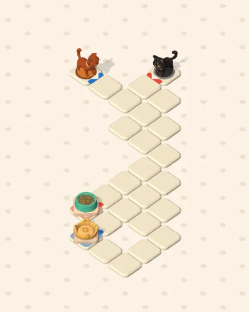 Black Cat garden 21, Not the Same Errand before it is solved — the stones, the cats on their mats and the things they are heading for