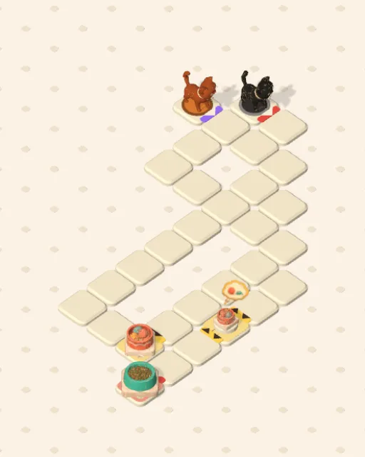 Black Cat garden 23, The Turning Point before it is solved — the stones, the cats on their mats and the things they are heading for
