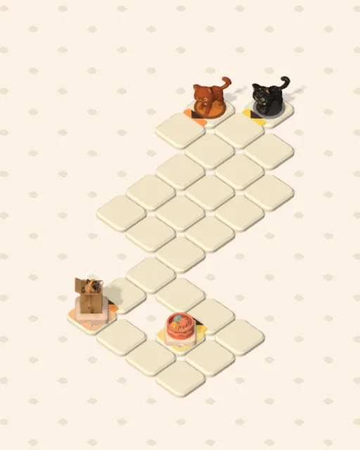 Black Cat garden 29, One Stone Wide before it is solved — the stones, the cats on their mats and the things they are heading for