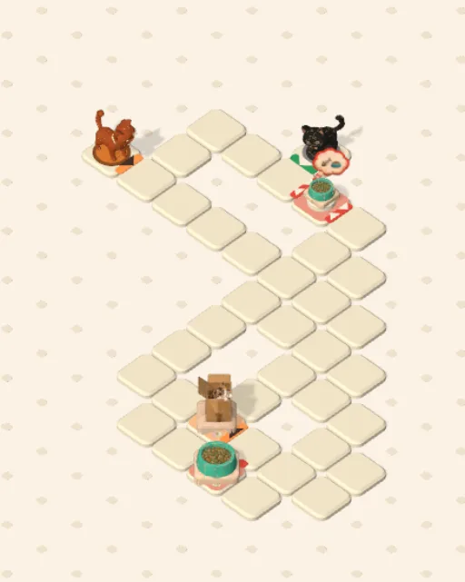 Black Cat garden 37, Which One Changes before it is solved — the stones, the cats on their mats and the things they are heading for