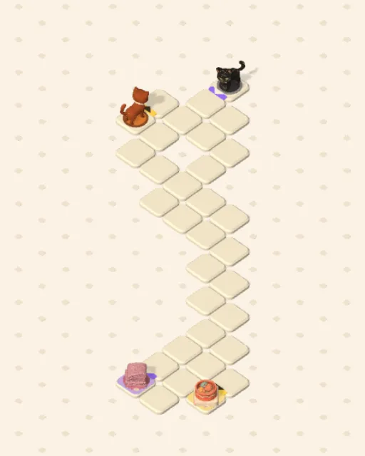 Black Cat garden 39, The Only Gap before it is solved — the stones, the cats on their mats and the things they are heading for