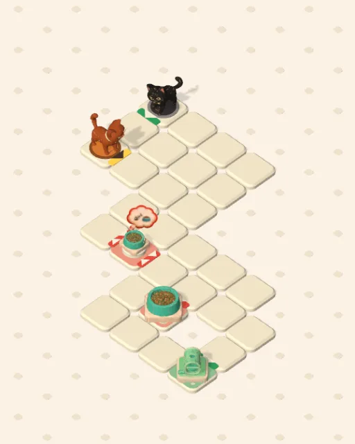 Black Cat garden 41, Both Through the Same before it is solved — the stones, the cats on their mats and the things they are heading for