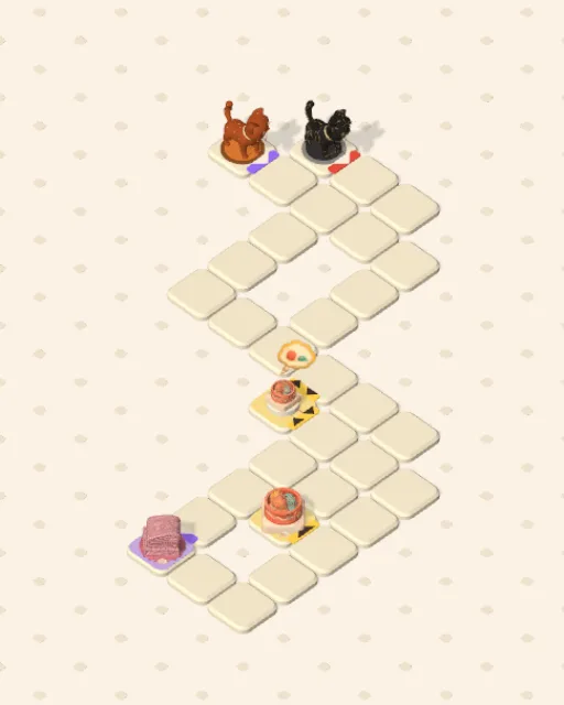 Black Cat garden 42, Nowhere Else to Turn before it is solved — the stones, the cats on their mats and the things they are heading for