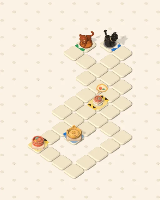 Black Cat garden 44, Change and Pass before it is solved — the stones, the cats on their mats and the things they are heading for